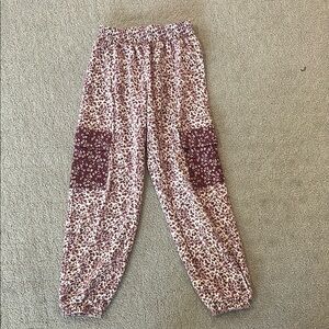 Zara Youth Cargo Floral Patterned Pants with Elastic Waist - Size 11-12